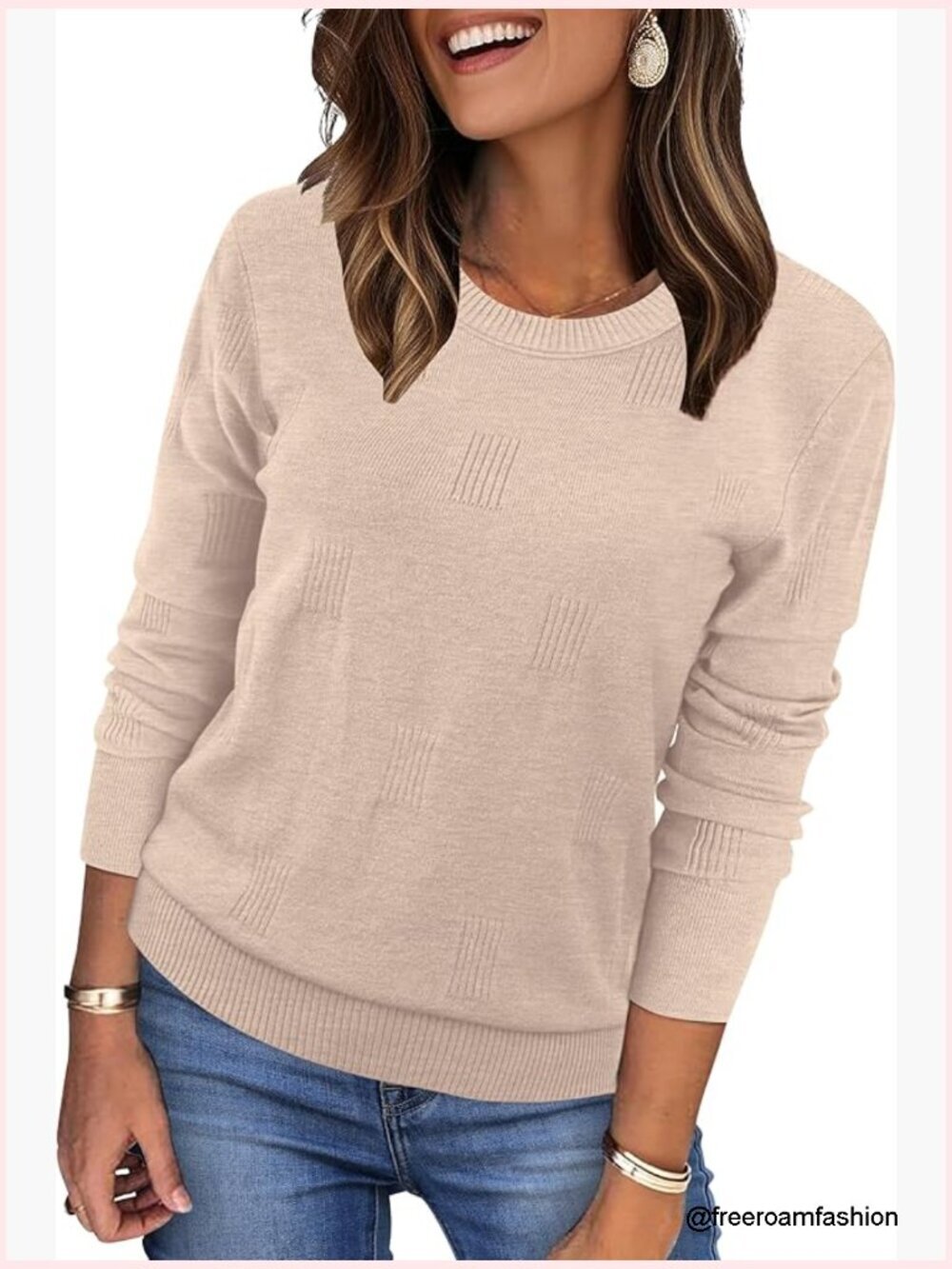 Crew Neck Long Sleeve Pullover Sweater Lightweight Knit Top